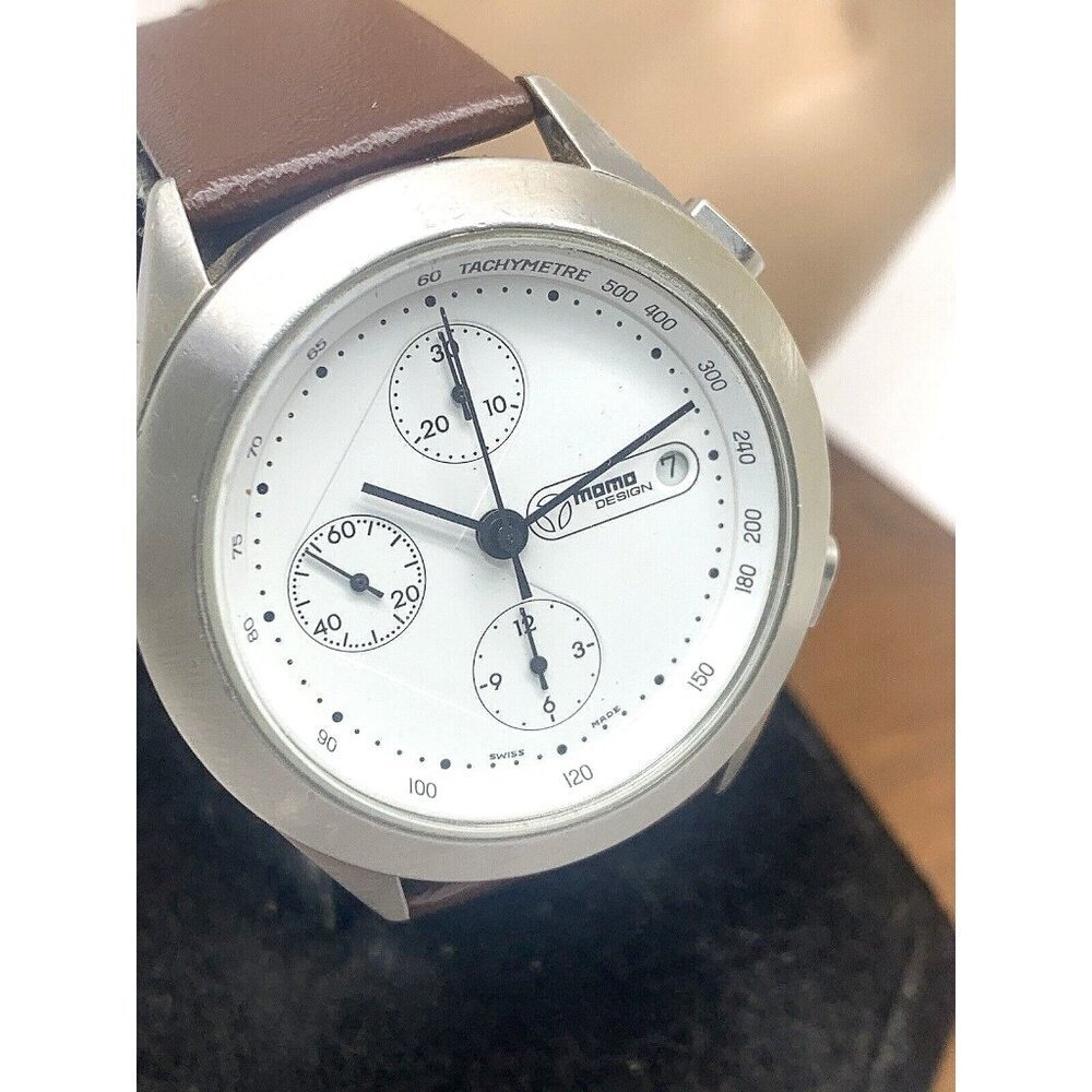 Momo Design Mens Watch Swiss Automatic Chronograph White Dial Leather B